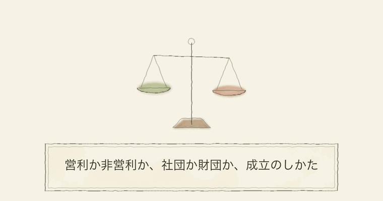 営利か非営利か、社団か財団か、成立のしかた