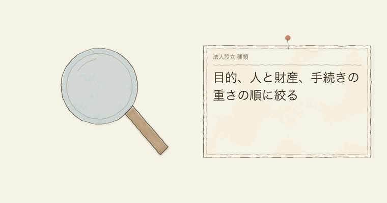 目的、人と財産、手続きの重さの順に絞る