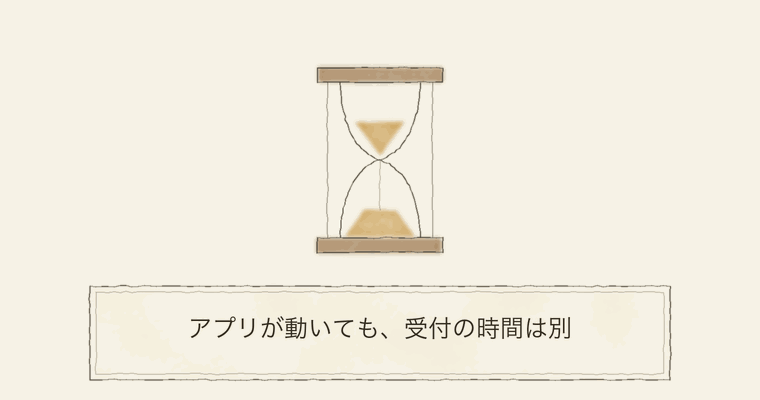 アプリが動いても、受付の時間は別