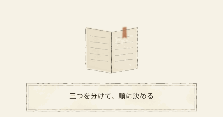 三つを分けて、順に決める