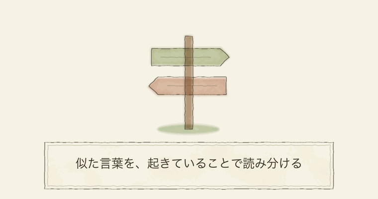 似た言葉を、起きていることで読み分ける
