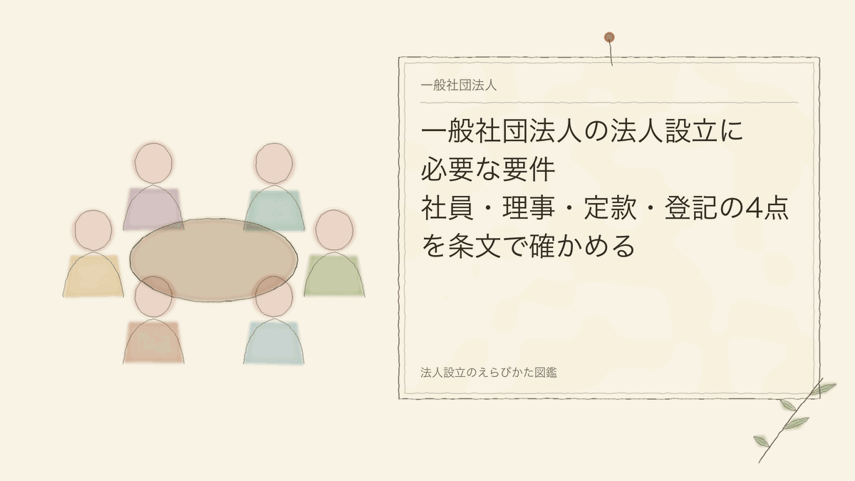 一般社団法人の法人設立に必要な要件|社員・理事・定款・登記の4点を条文で確かめる
