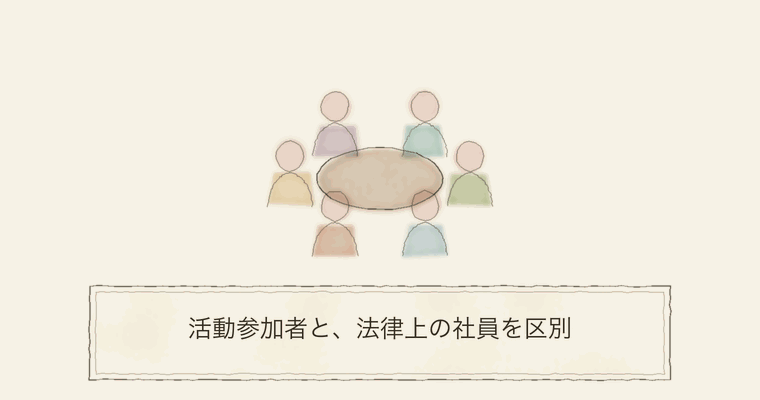 活動参加者と、法律上の社員を区別